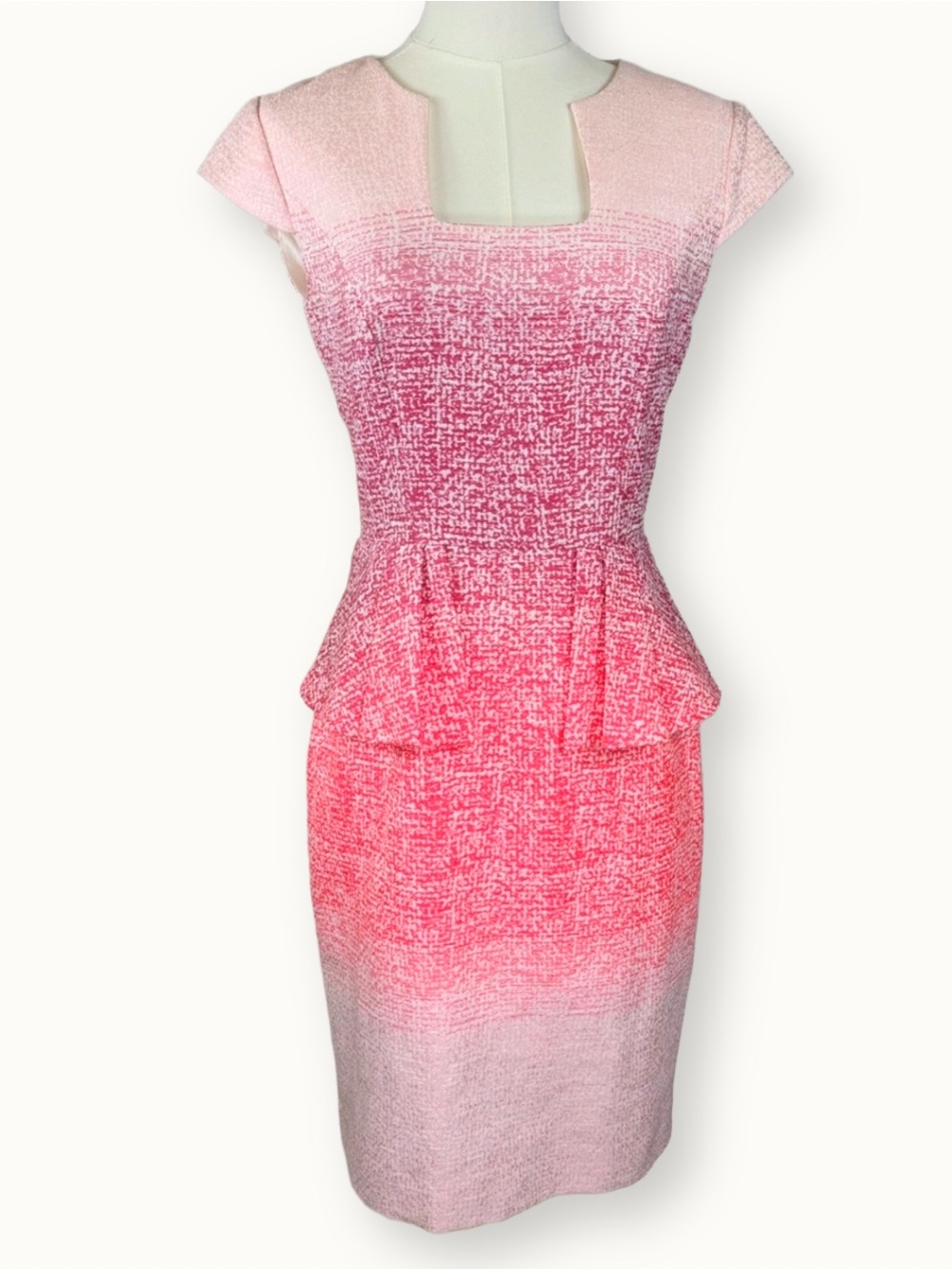 Antonio Melani Rosa Pink Ombre Tweed Peplum Sheath Dress size 2